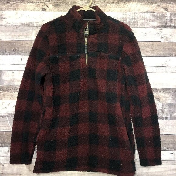 Womens ALPINE SHERPA Red/Black Fleece Pull-Over Shirt Small - Picture 1 of 9